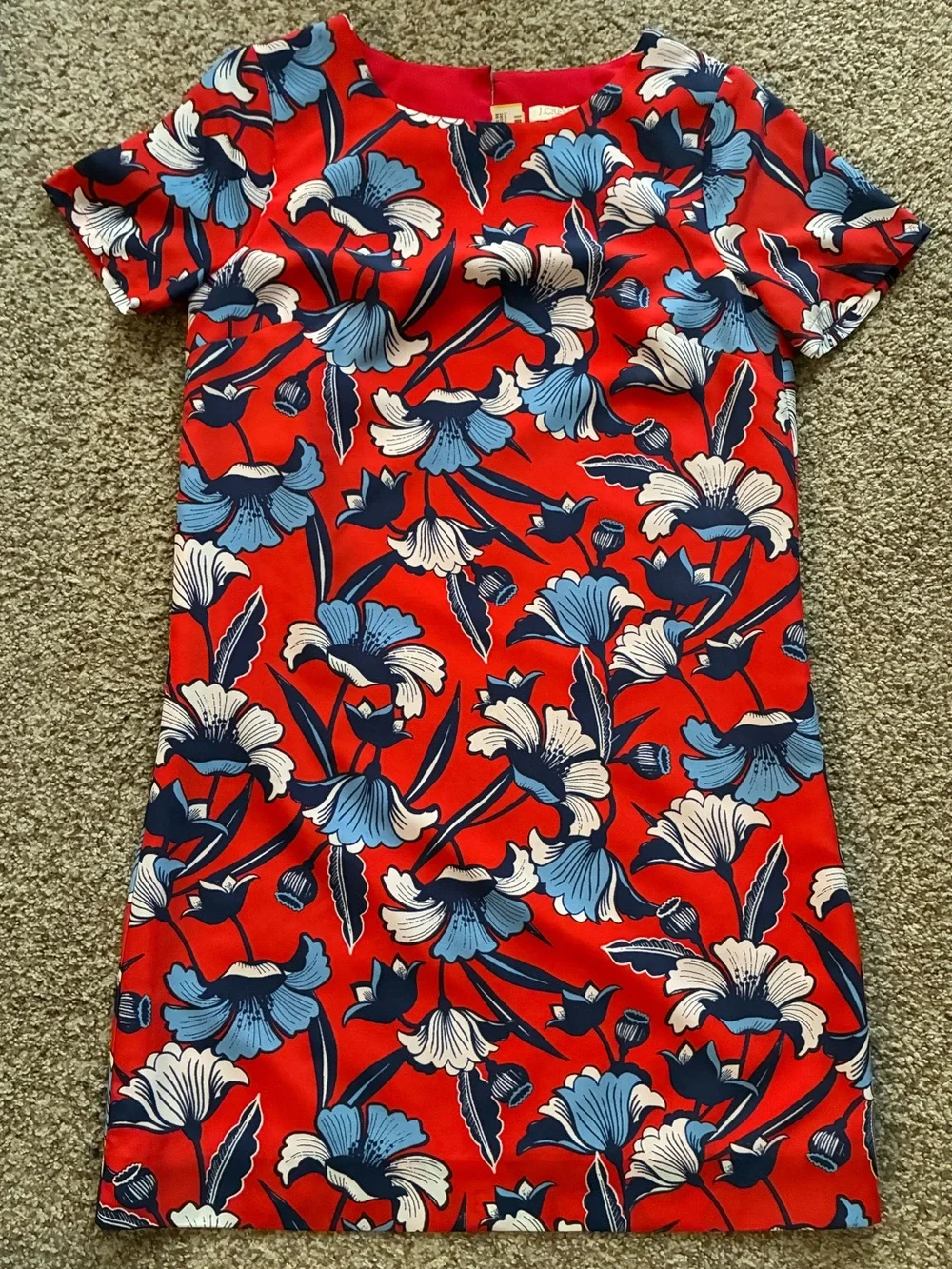 J.Crew Red & Blue Floral Print Gallery Shift Dress Size 00